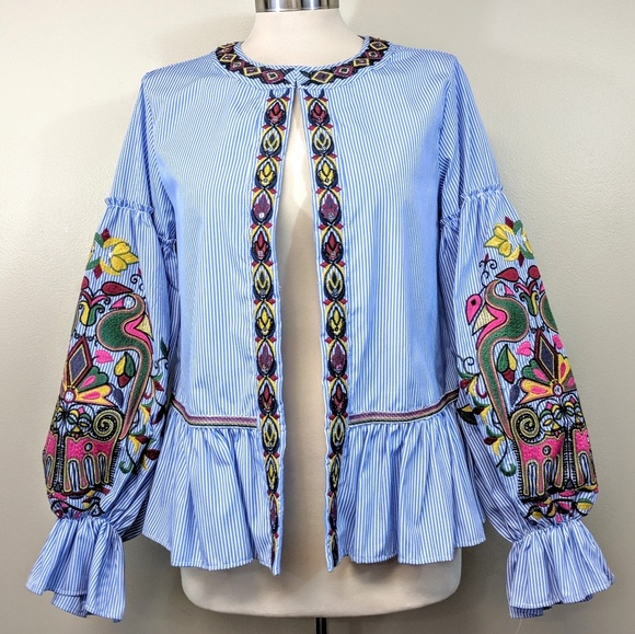 Zara Jackets & Blazers - Zara Embroidered Peplum Jacket